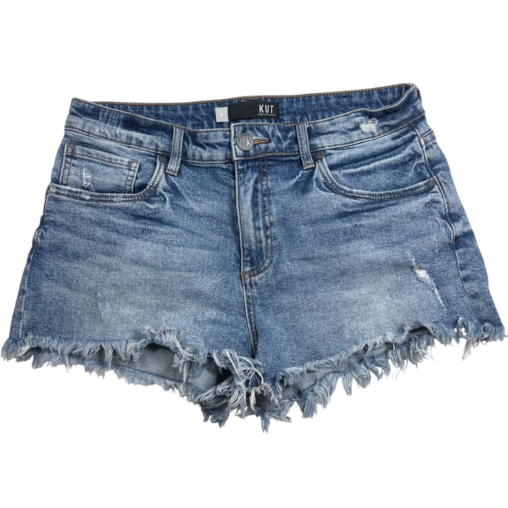 Kut from the Kloth Jane High Rise Distressed Denim Shorts Blue Size 6 Frayed Hem